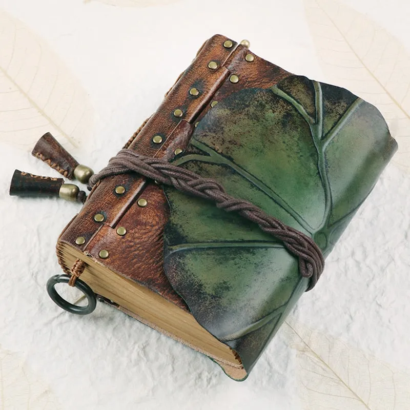 Genuine Leather Lotus Leaf Notebook, Book of Shadows, Spell Book