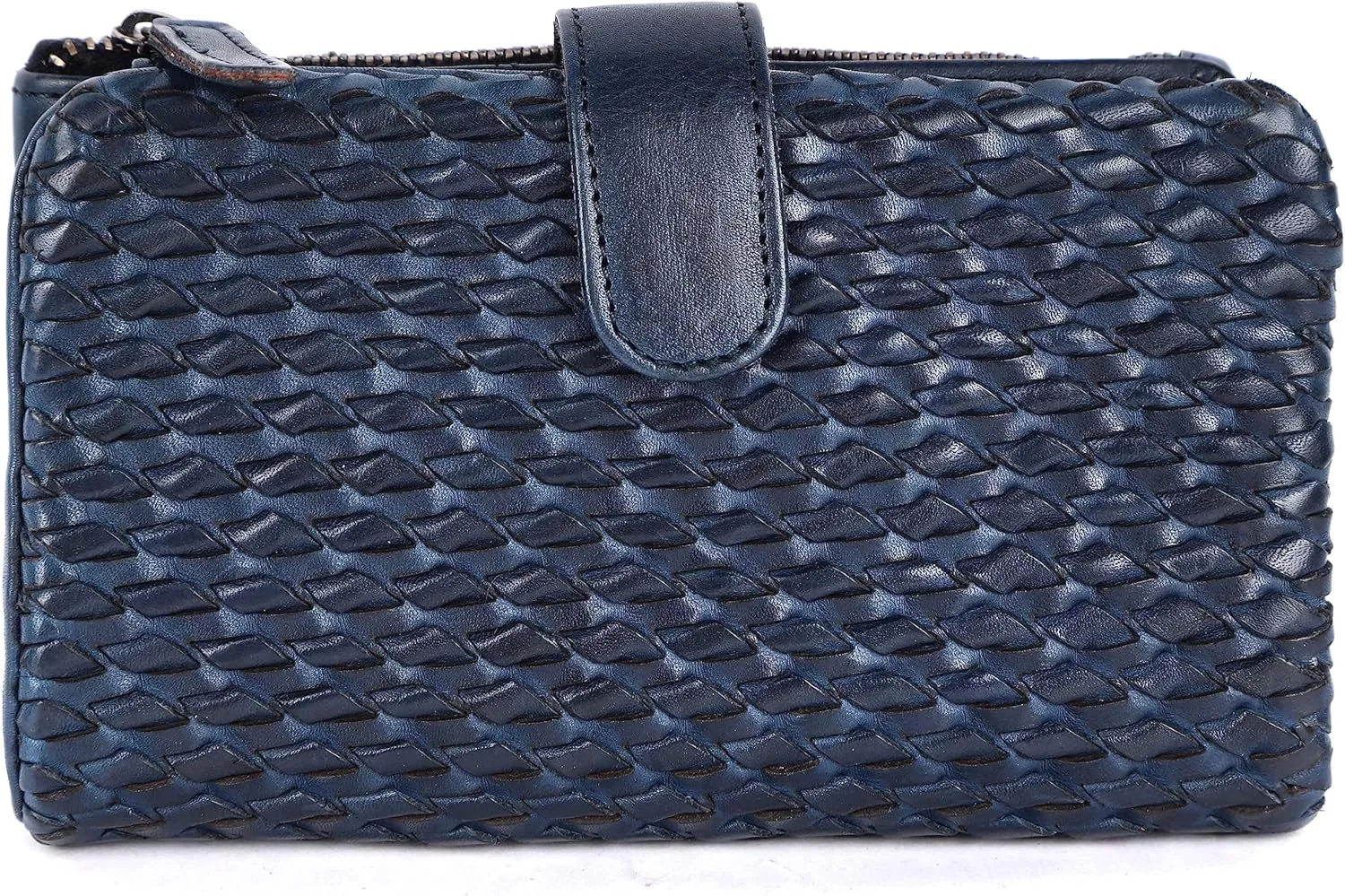 Genuine Leather Wallets for Women, Small Wallet for Ladies Zipper Coin Purse Credit Card Holder with Strap (VL-163-NAVY)
