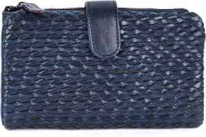 Genuine Leather Wallets for Women, Small Wallet for Ladies Zipper Coin Purse Credit Card Holder with Strap (VL-163-NAVY)