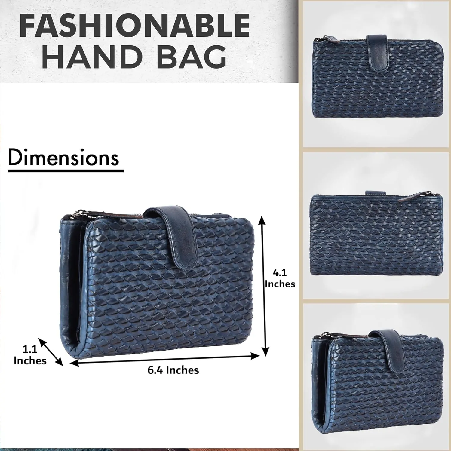 Genuine Leather Wallets for Women, Small Wallet for Ladies Zipper Coin Purse Credit Card Holder with Strap (VL-163-NAVY)