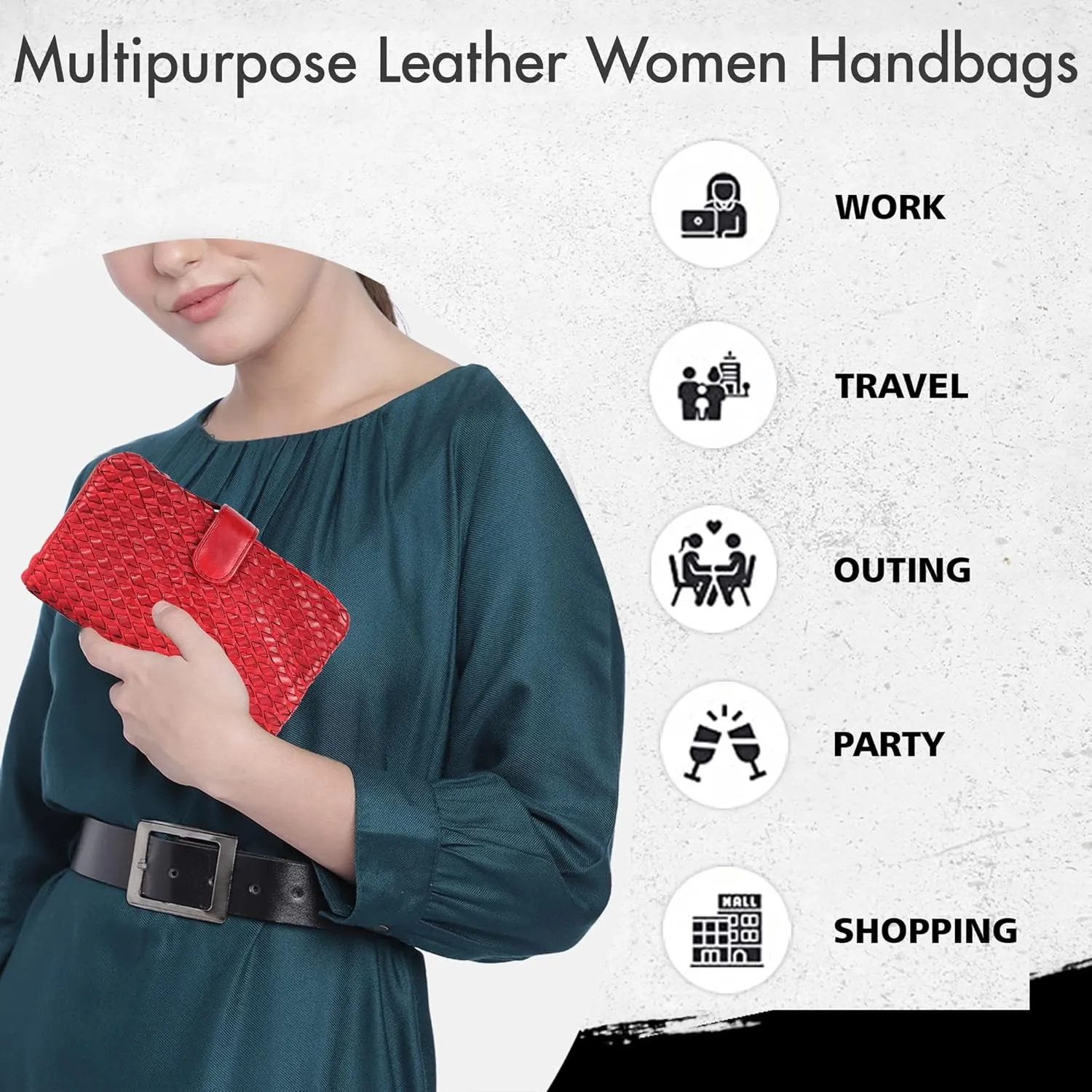 Genuine Leather Wallets for Women, Small Wallet for Ladies Zipper Coin Purse Credit Card Holder with Strap (VL-163-RED)