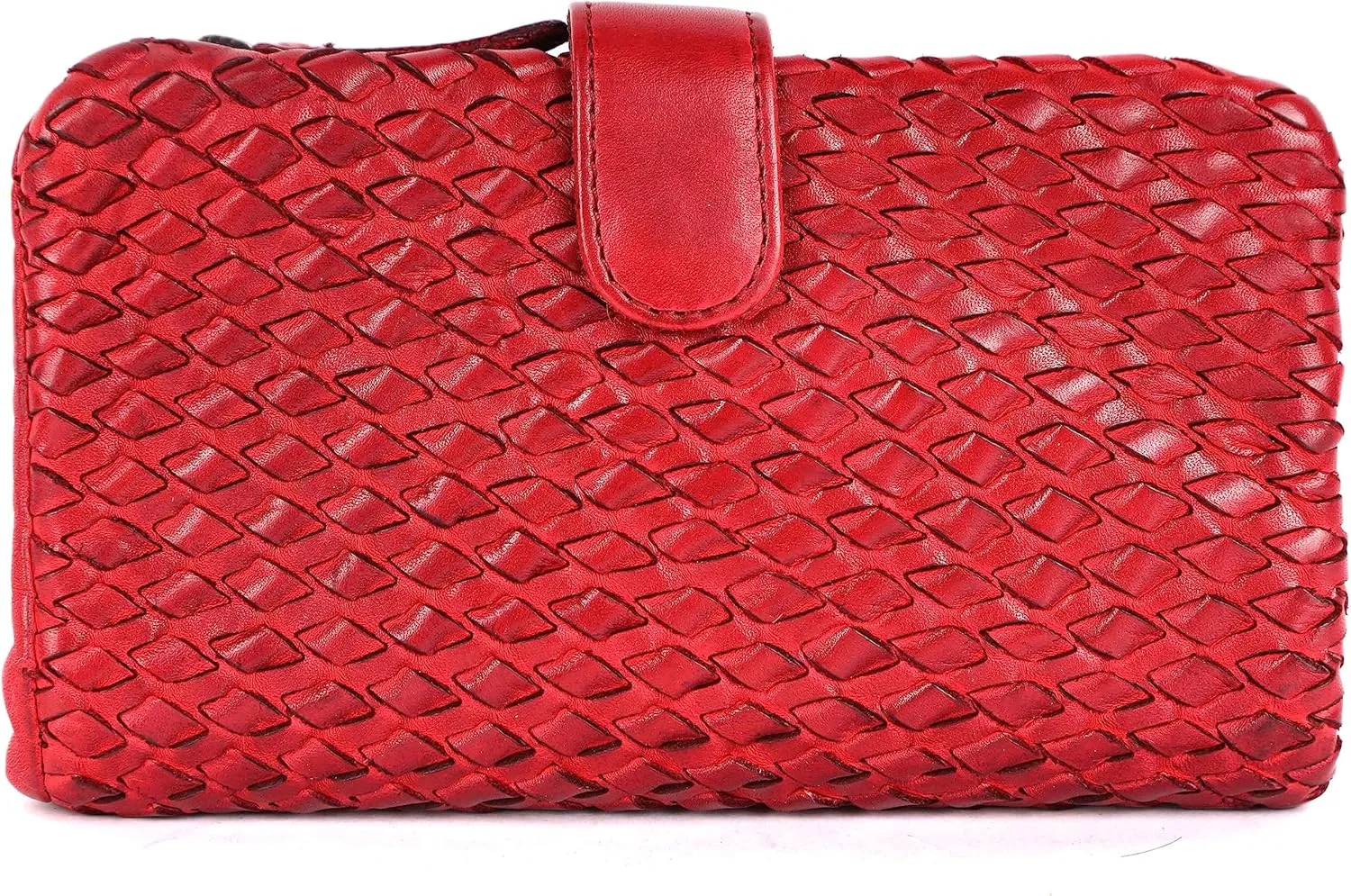 Genuine Leather Wallets for Women, Small Wallet for Ladies Zipper Coin Purse Credit Card Holder with Strap (VL-163-RED)