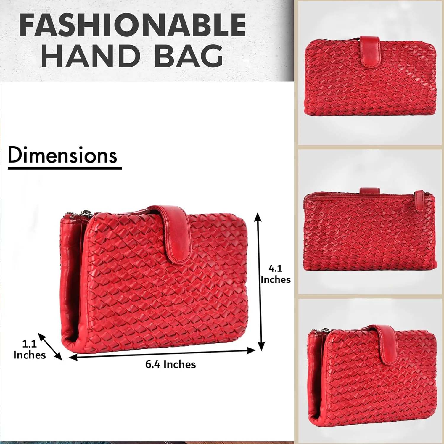 Genuine Leather Wallets for Women, Small Wallet for Ladies Zipper Coin Purse Credit Card Holder with Strap (VL-163-RED)