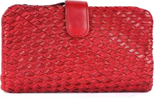 Genuine Leather Wallets for Women, Small Wallet for Ladies Zipper Coin Purse Credit Card Holder with Strap (VL-163-RED)