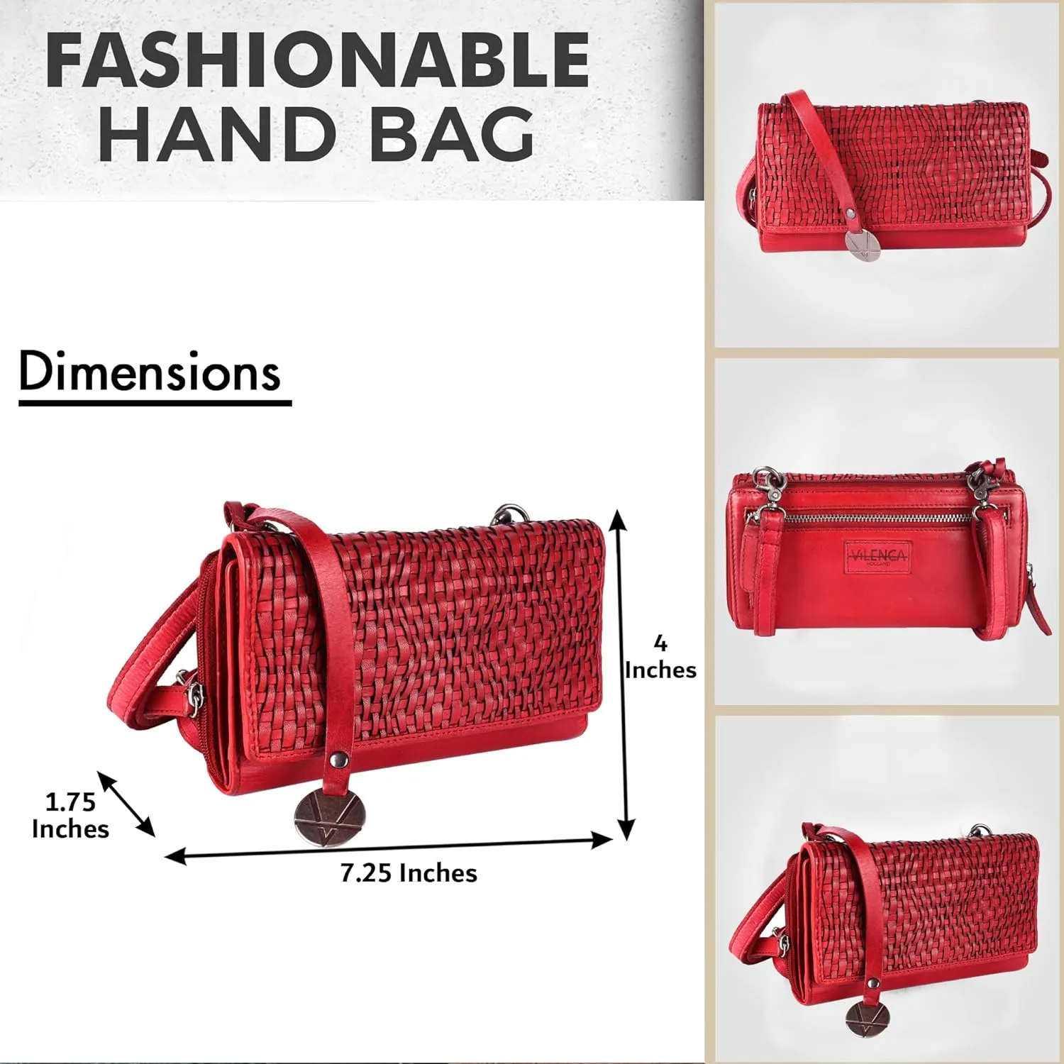 Genuine Leather Wallets for Women, Small Wallet for Ladies Zipper Coin Purse Credit Card Holder with Strap (VL-409-Red)