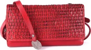 Genuine Leather Wallets for Women, Small Wallet for Ladies Zipper Coin Purse Credit Card Holder with Strap (VL-409-Red)