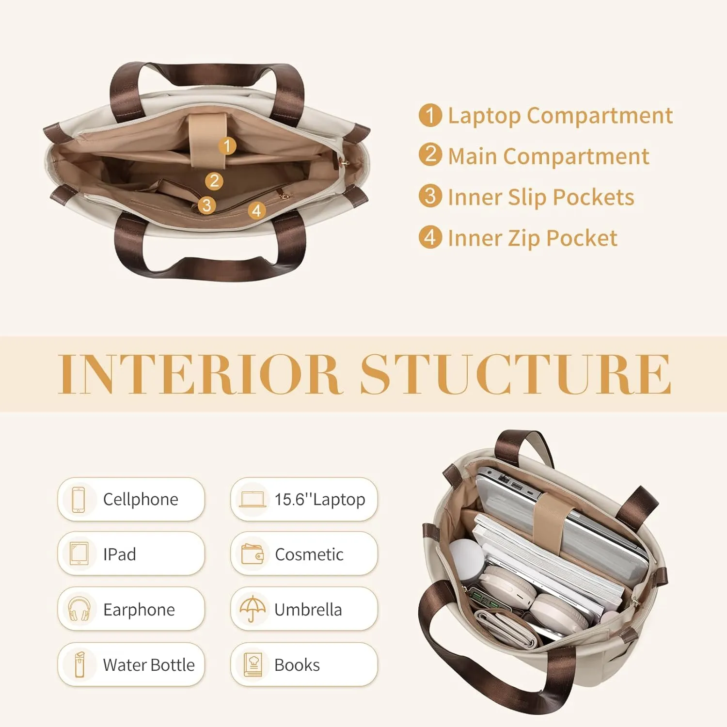 GOLF SUPAGS Convertible Laptop Backpack for Women Casual Daypack Notebook Tote Bag for Work College Travel Leisure (Apricot)