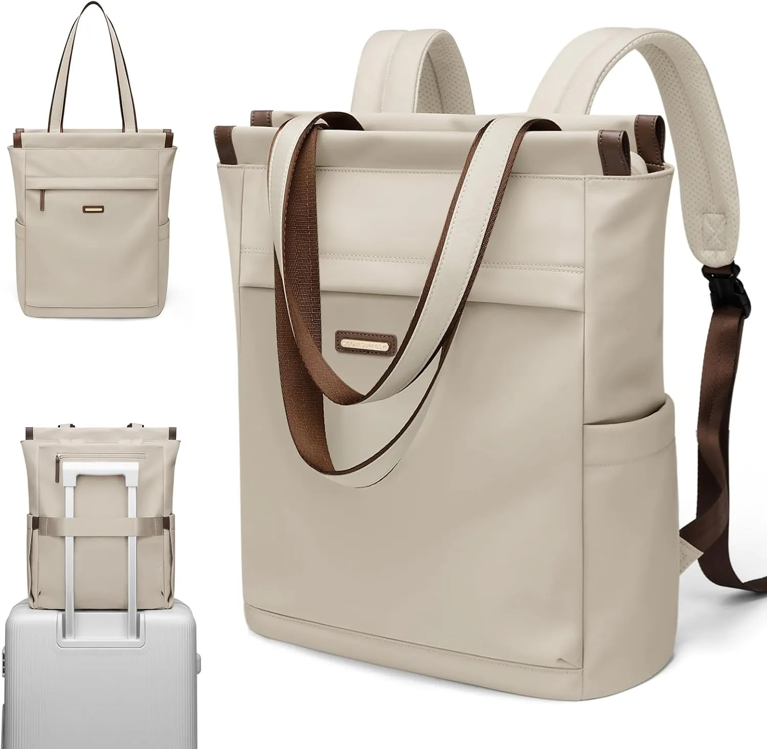 GOLF SUPAGS Convertible Laptop Backpack for Women Casual Daypack Notebook Tote Bag for Work College Travel Leisure (Apricot)