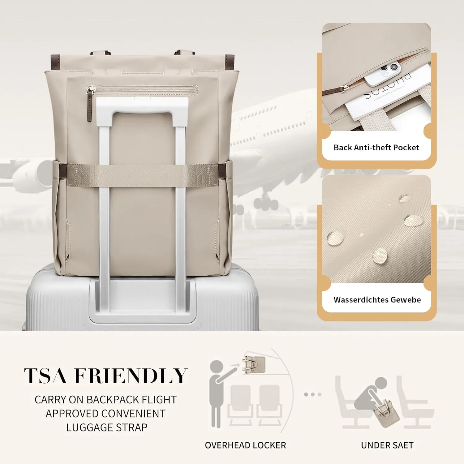 GOLF SUPAGS Convertible Laptop Backpack for Women Casual Daypack Notebook Tote Bag for Work College Travel Leisure (Apricot)