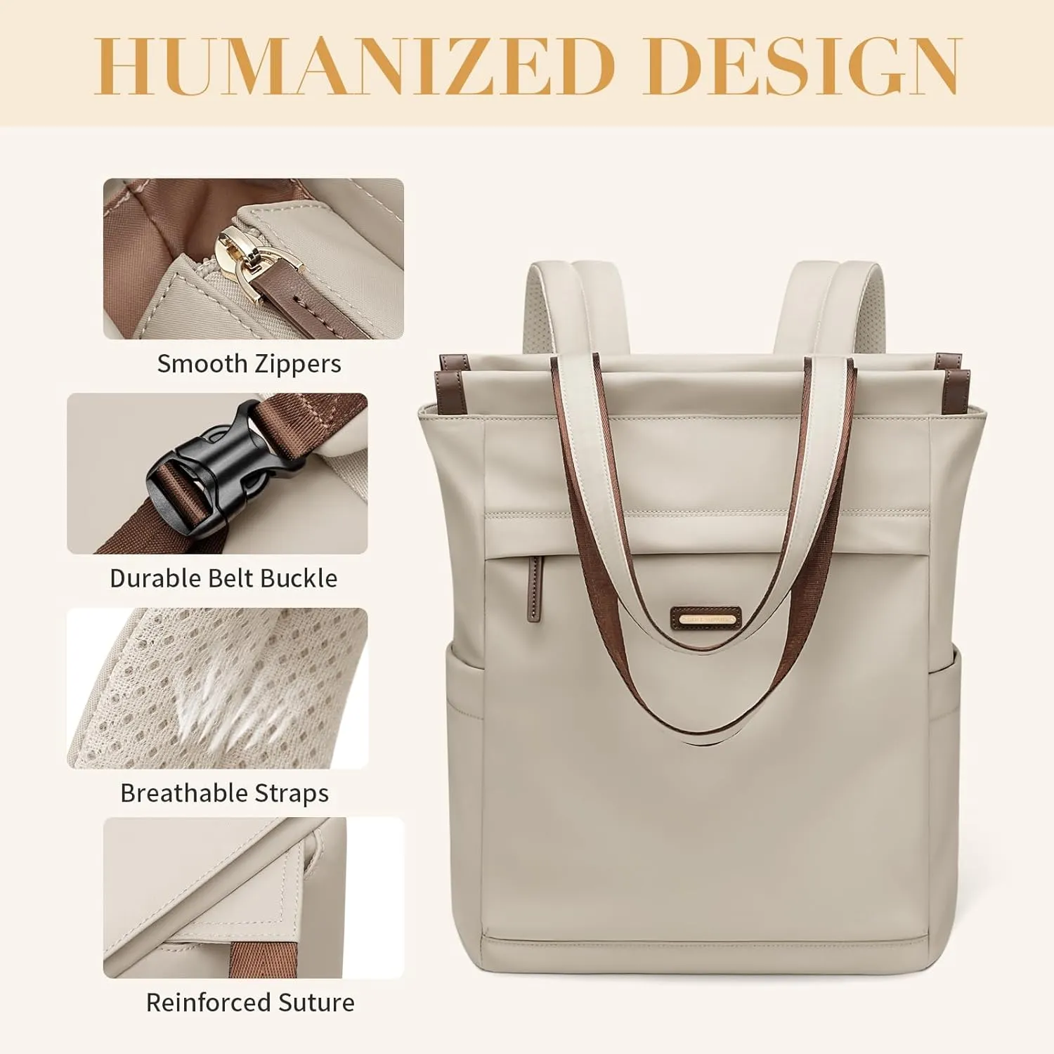 GOLF SUPAGS Convertible Laptop Backpack for Women Casual Daypack Notebook Tote Bag for Work College Travel Leisure (Apricot)