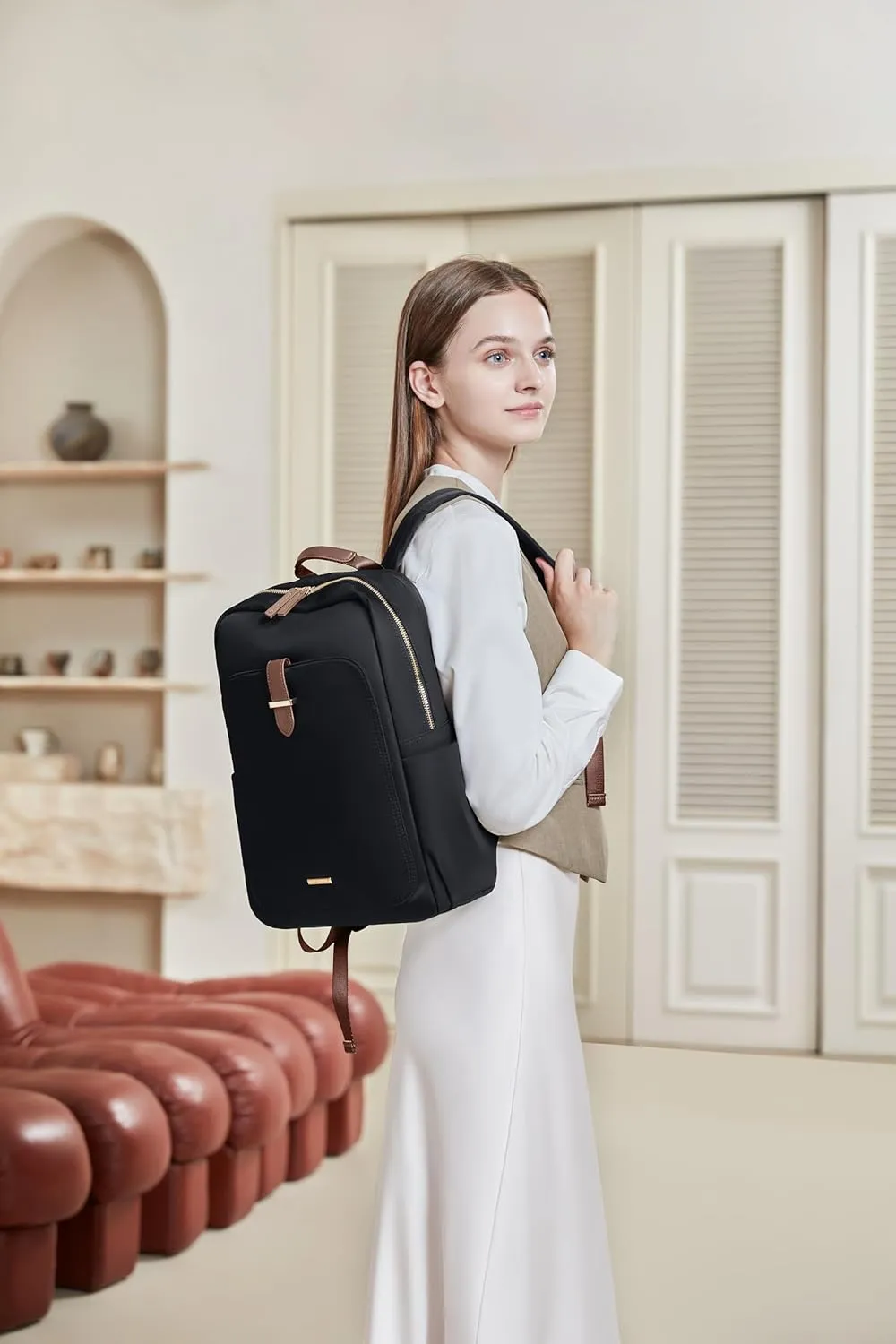 GOLF SUPAGS Laptop Backpack Purse for Women Fits 14 Inch Notebook Casual Daypack Work Travel College Bookbag Fashion Computer Bag (Black, 14 Inch)