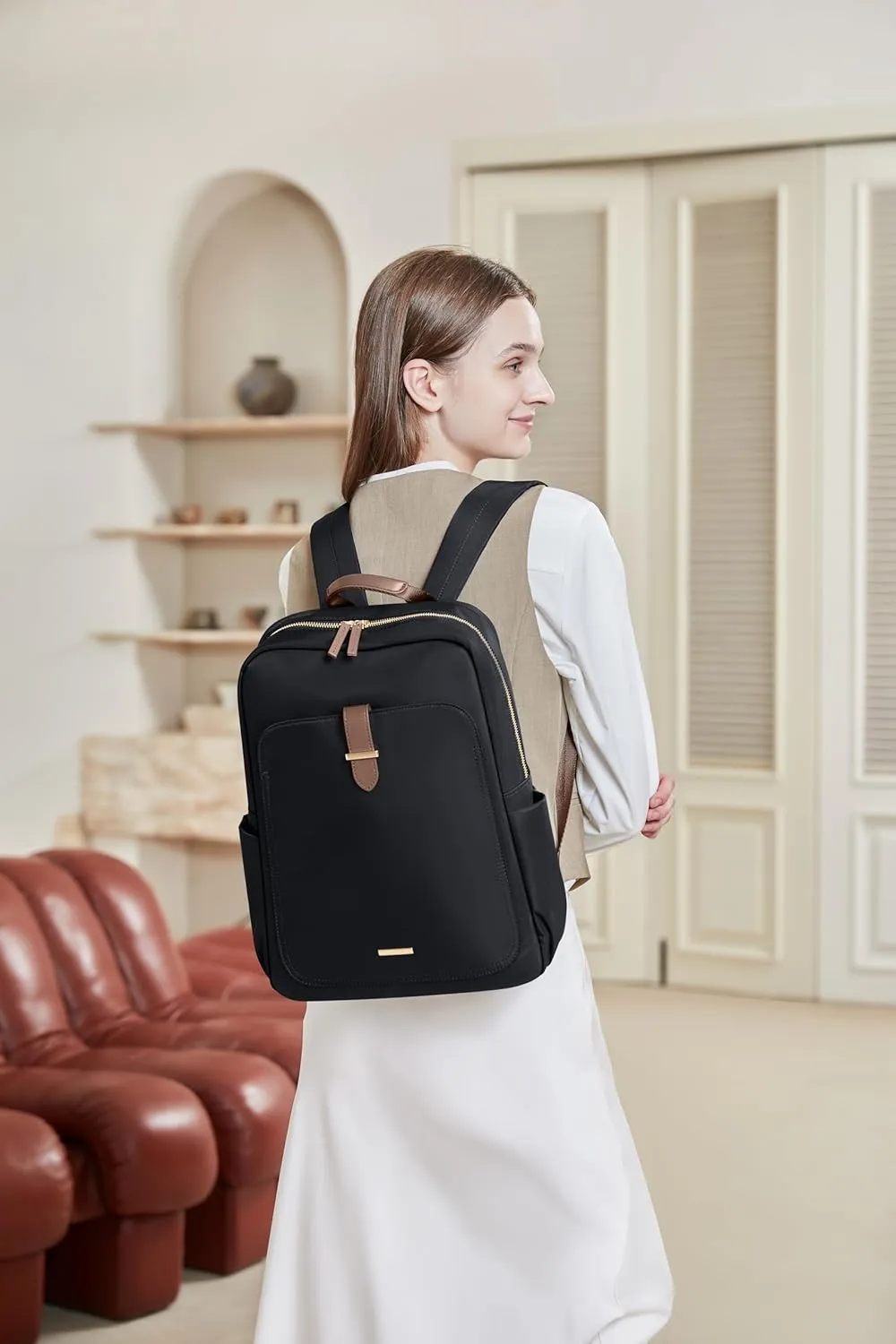 GOLF SUPAGS Laptop Backpack Purse for Women Fits 14 Inch Notebook Casual Daypack Work Travel College Bookbag Fashion Computer Bag (Black, 14 Inch)