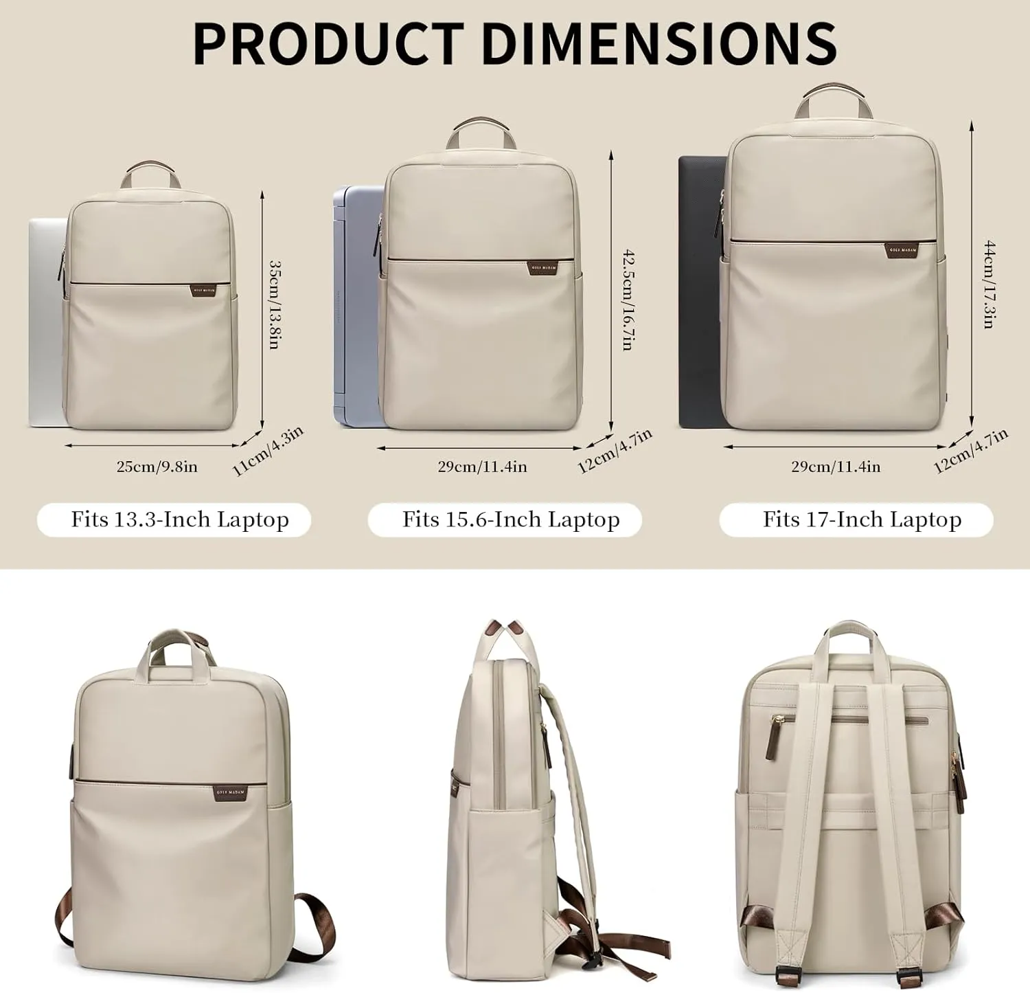 GOLF SUPAGS Travel Laptop Backpack for Women Anti Theft Slim Durable College Bookbag Business Computer Bag Fit 15.6Inch Notebook (Apricot, 15.6Inch)