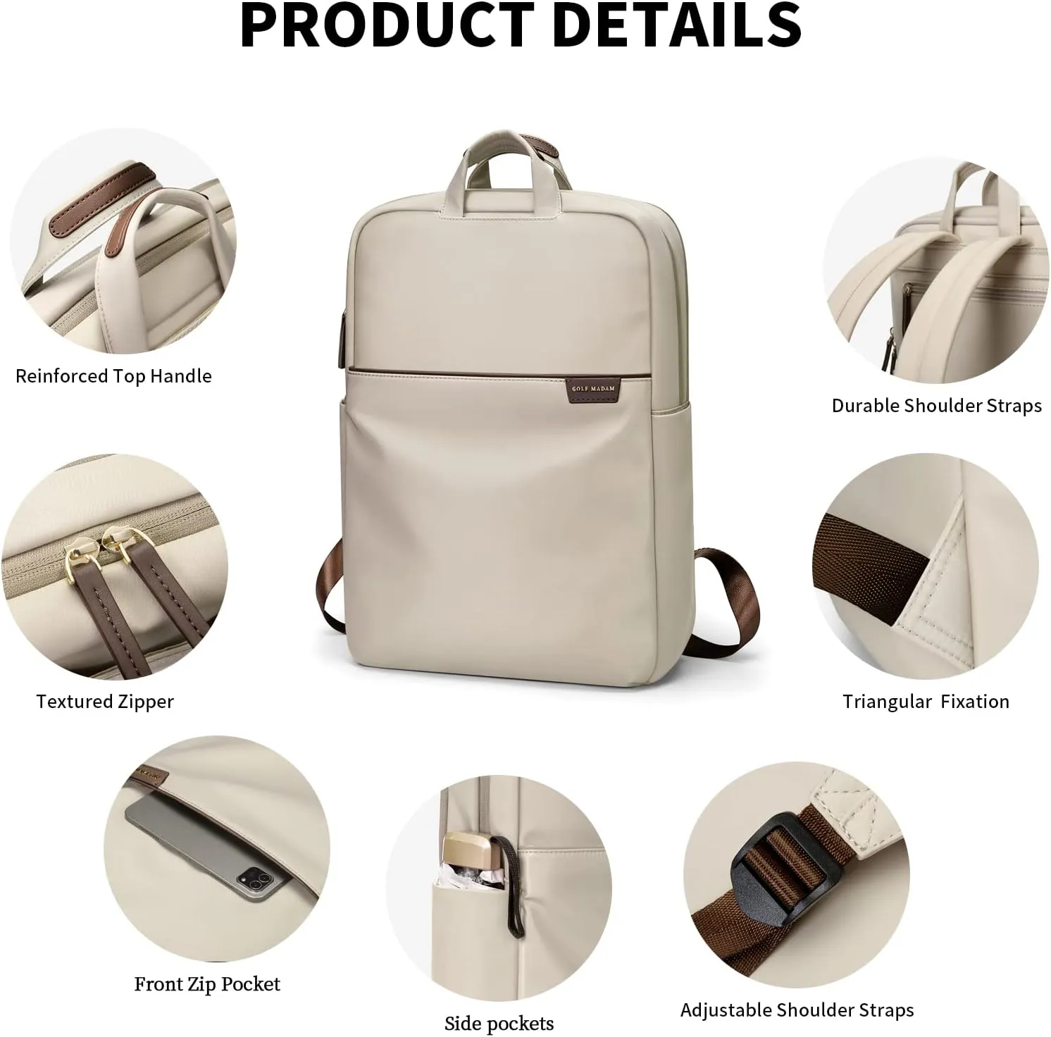 GOLF SUPAGS Travel Laptop Backpack for Women Anti Theft Slim Durable College Bookbag Business Computer Bag Fit 15.6Inch Notebook (Apricot, 15.6Inch)