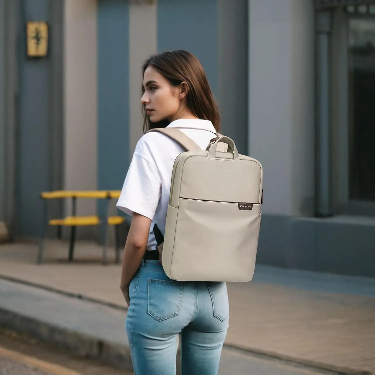GOLF SUPAGS Travel Laptop Backpack for Women Anti Theft Slim Durable College Bookbag Business Computer Bag Fit 15.6Inch Notebook (Apricot, 15.6Inch)