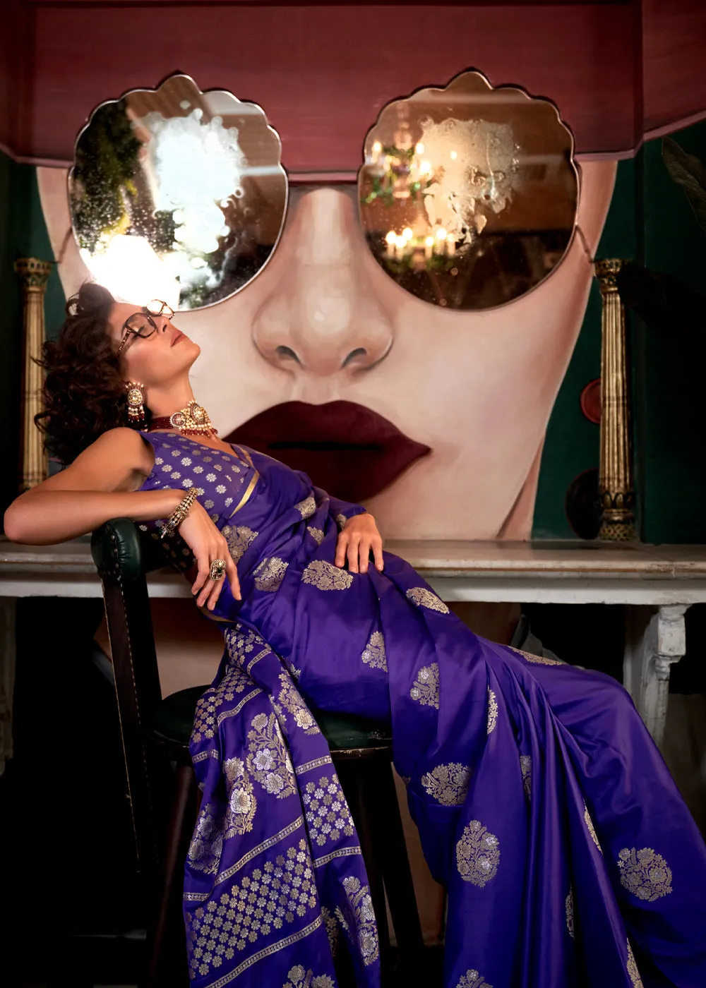 Gorgeous Purple Woven Banarasi Satin Silk Saree