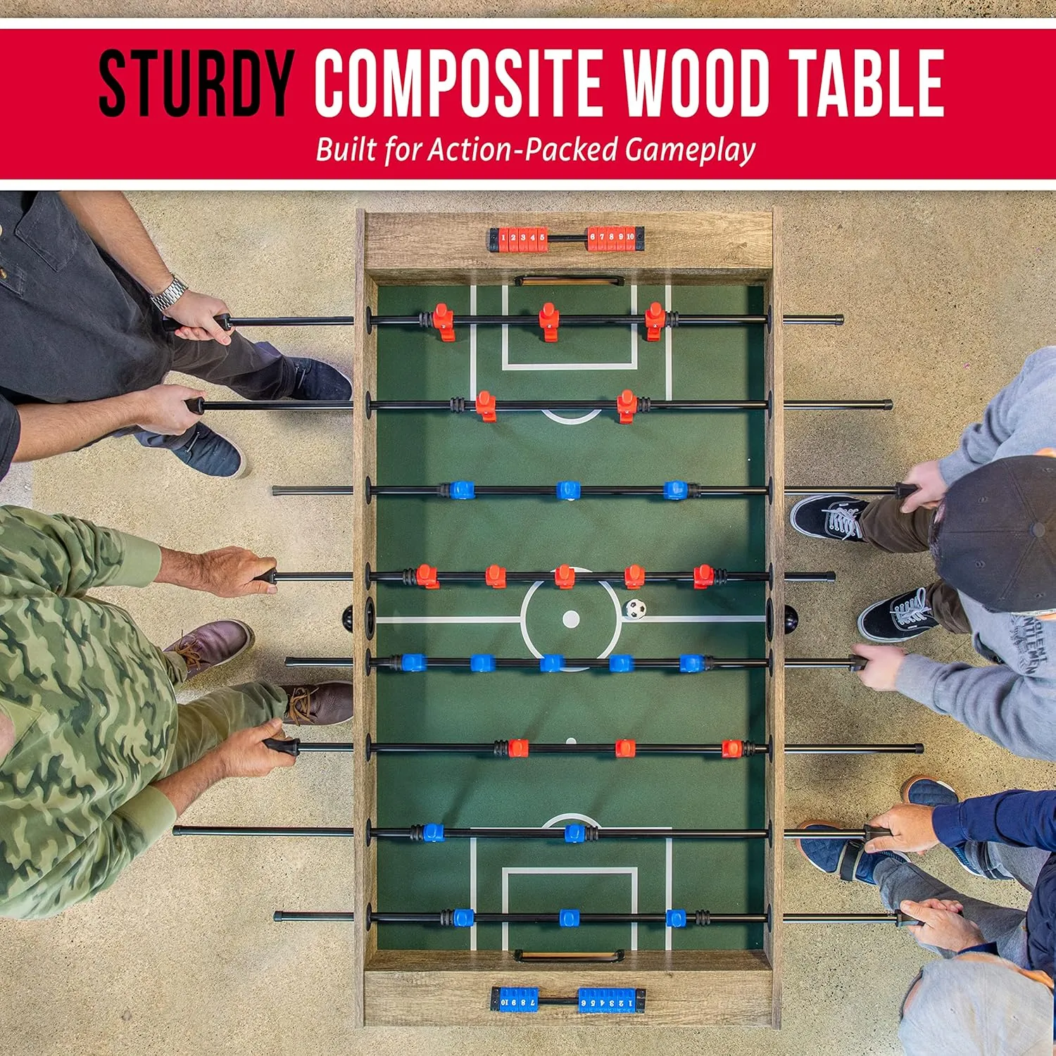GoSports 54 Inch Full Size Foosball Table - Black, Oak, or White - Includes 4 Balls and 2 Cup Holders