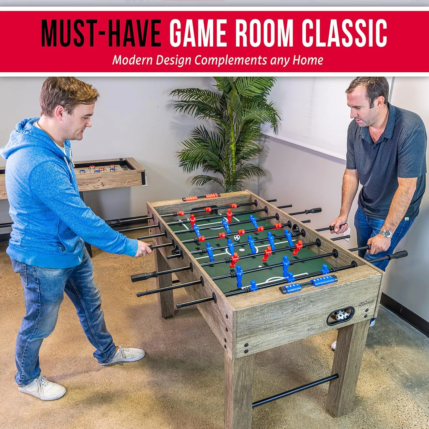 GoSports 54 Inch Full Size Foosball Table - Black, Oak, or White - Includes 4 Balls and 2 Cup Holders