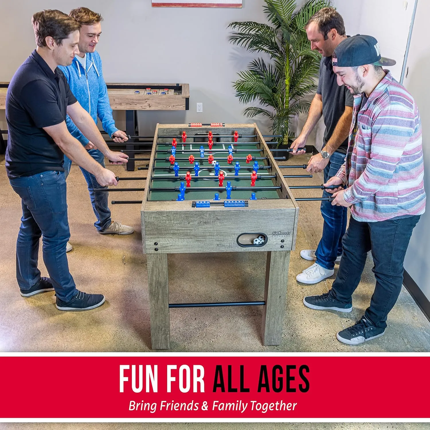 GoSports 54 Inch Full Size Foosball Table - Black, Oak, or White - Includes 4 Balls and 2 Cup Holders