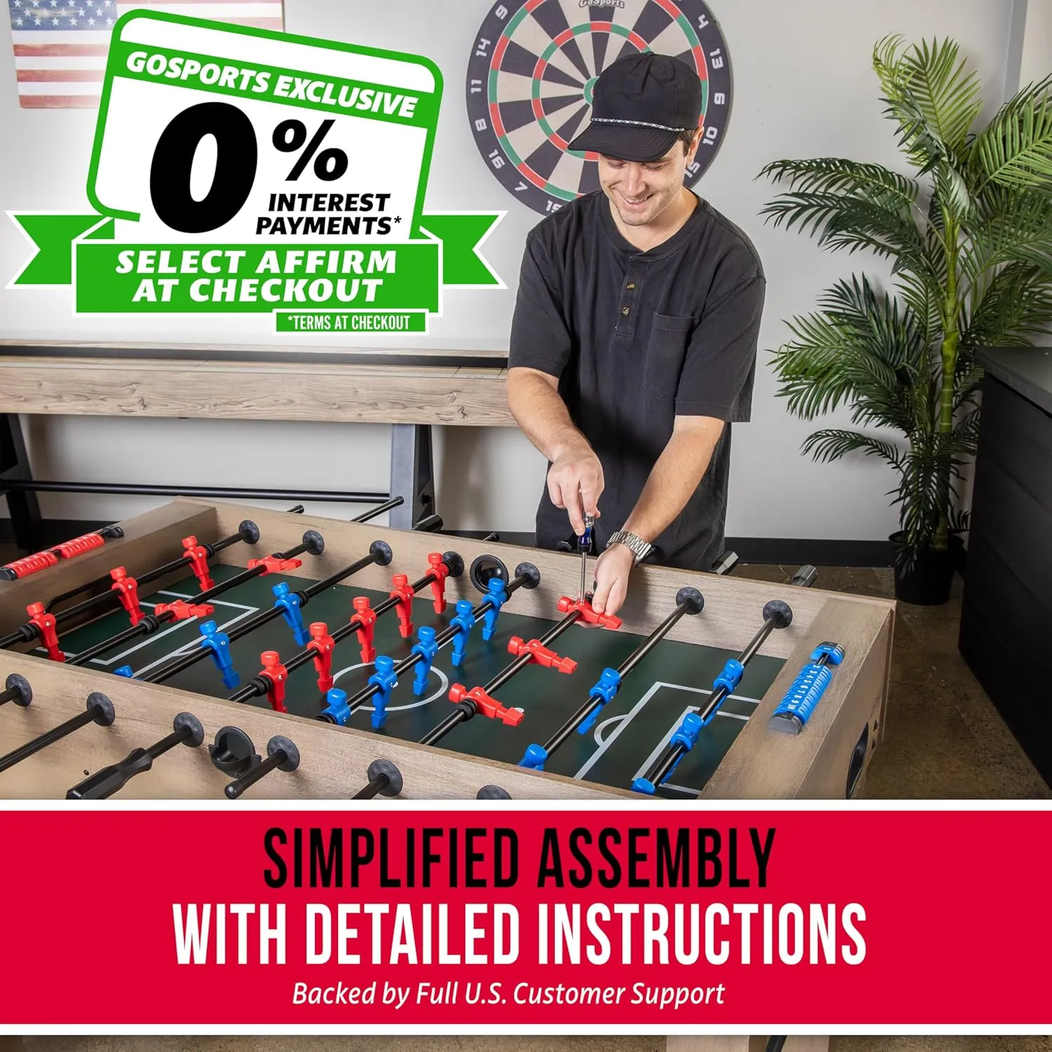 GoSports 54 Inch Full Size Foosball Table - Black, Oak, or White - Includes 4 Balls and 2 Cup Holders