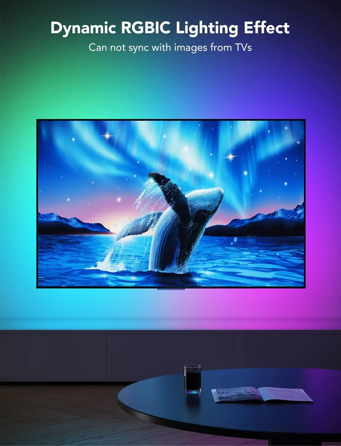 Govee TV LED Backlight, RGBIC Smart LED Strip Lights for 55-65 Inch TVs, Bluetooth and Wi-Fi APP Control, Works with Alexa & Google Assistant, Music Sync, 99  Scene Modes, Adapter