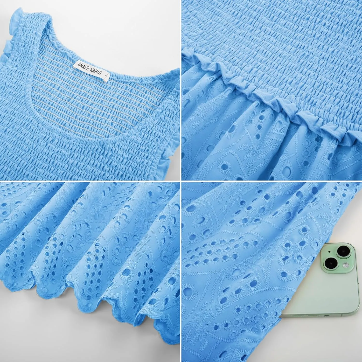 GRACE KARIN 2025 Womens Dress Summer Sleeveless Casual Vacation Embroidered Midi Dress with Pockets