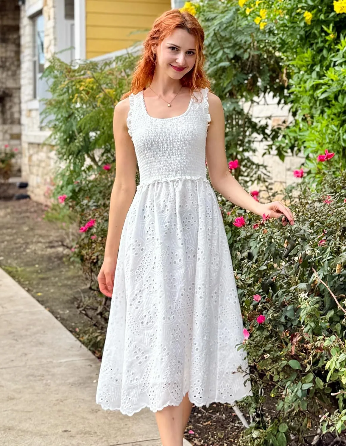 GRACE KARIN 2025 Womens Dress Summer Sleeveless Casual Vacation Embroidered Midi Dress with Pockets