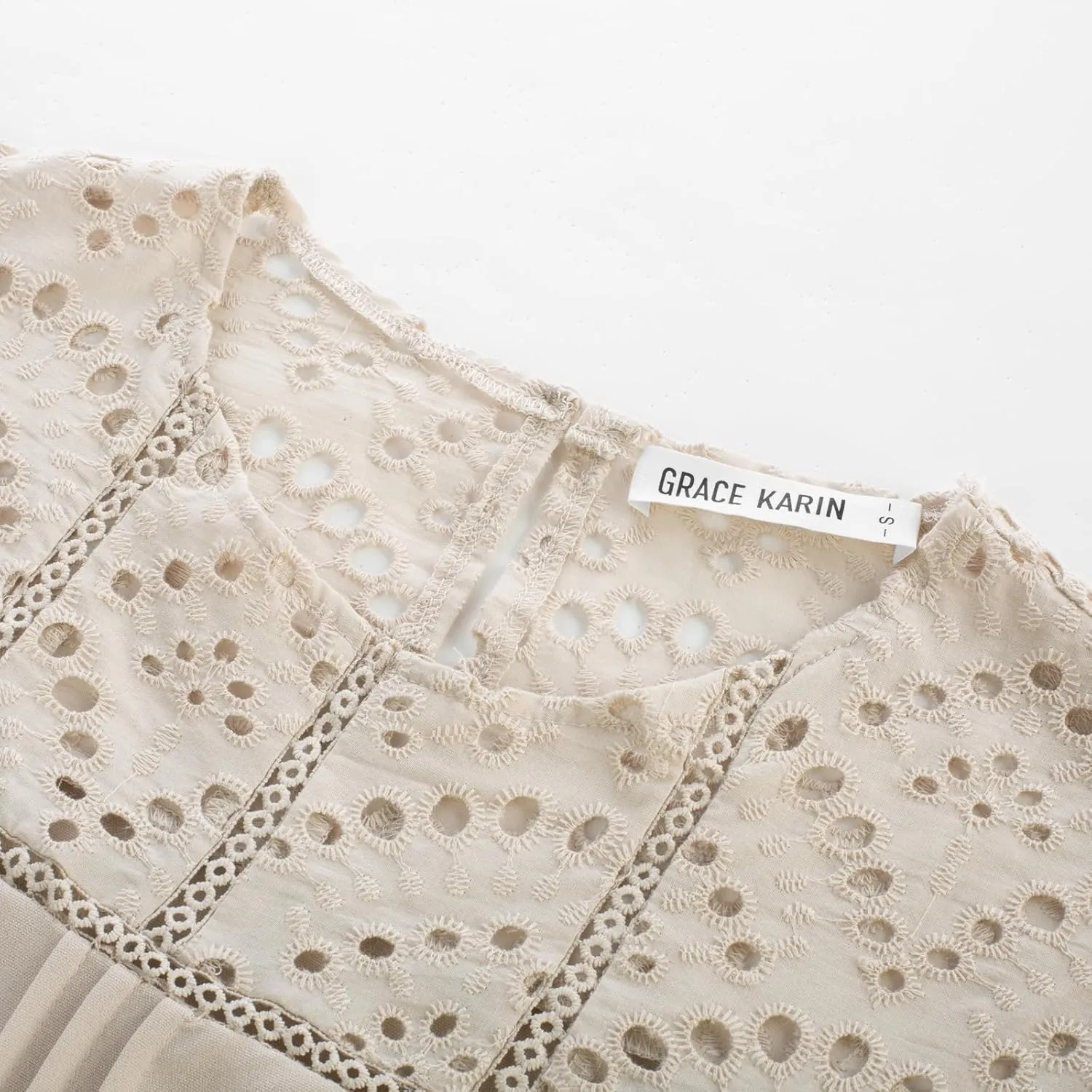 GRACE KARIN Women's 2025 Casual Tops Short Sleeve Eyelet Embroidered Summer Trendy Shirts Crewneck Crochet Blouses