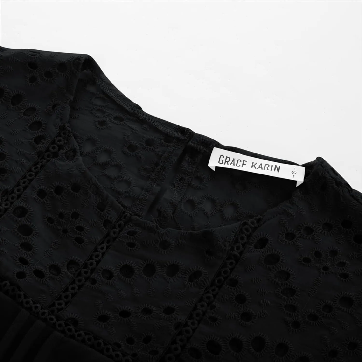 GRACE KARIN Women's 2025 Casual Tops Short Sleeve Eyelet Embroidered Summer Trendy Shirts Crewneck Crochet Blouses