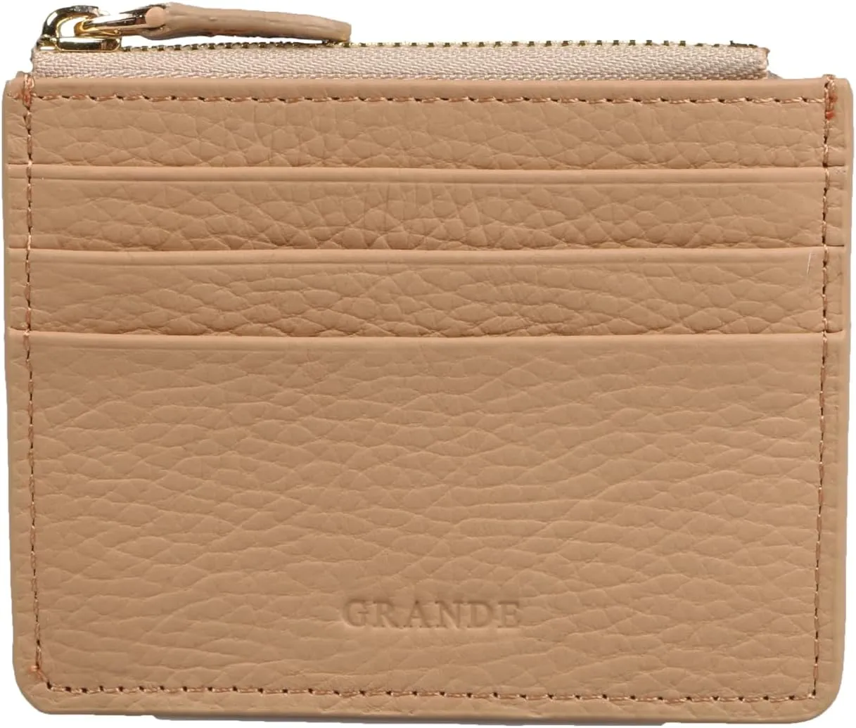 grande 3603 Genuine Leather Card Holder For Women and Men Slim Minimalist Small Zipper Wallet (COOKIE)