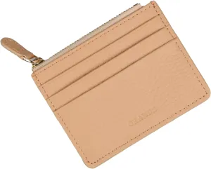 grande 3603 Genuine Leather Card Holder For Women and Men Slim Minimalist Small Zipper Wallet (COOKIE)