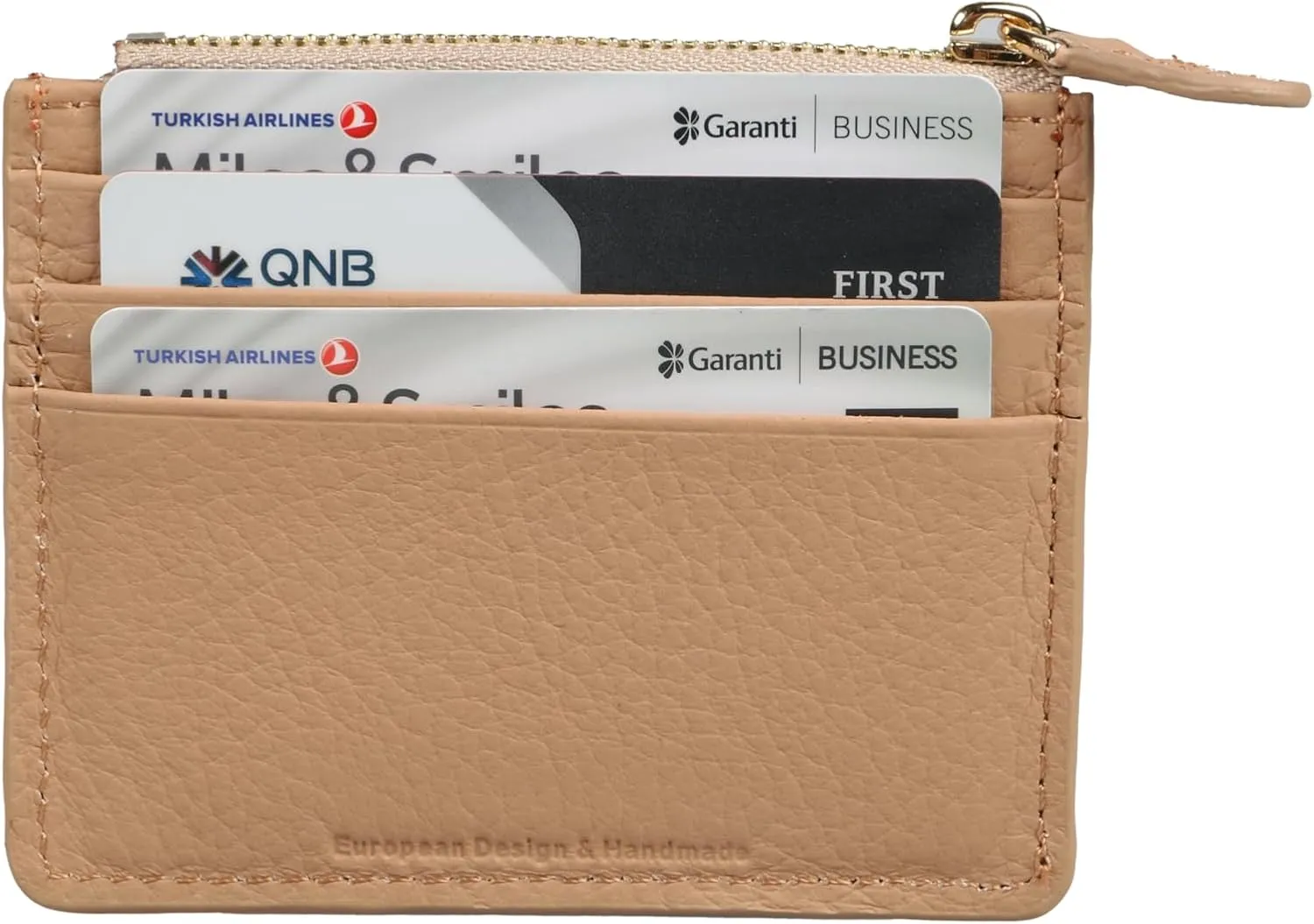 grande 3603 Genuine Leather Card Holder For Women and Men Slim Minimalist Small Zipper Wallet (COOKIE)