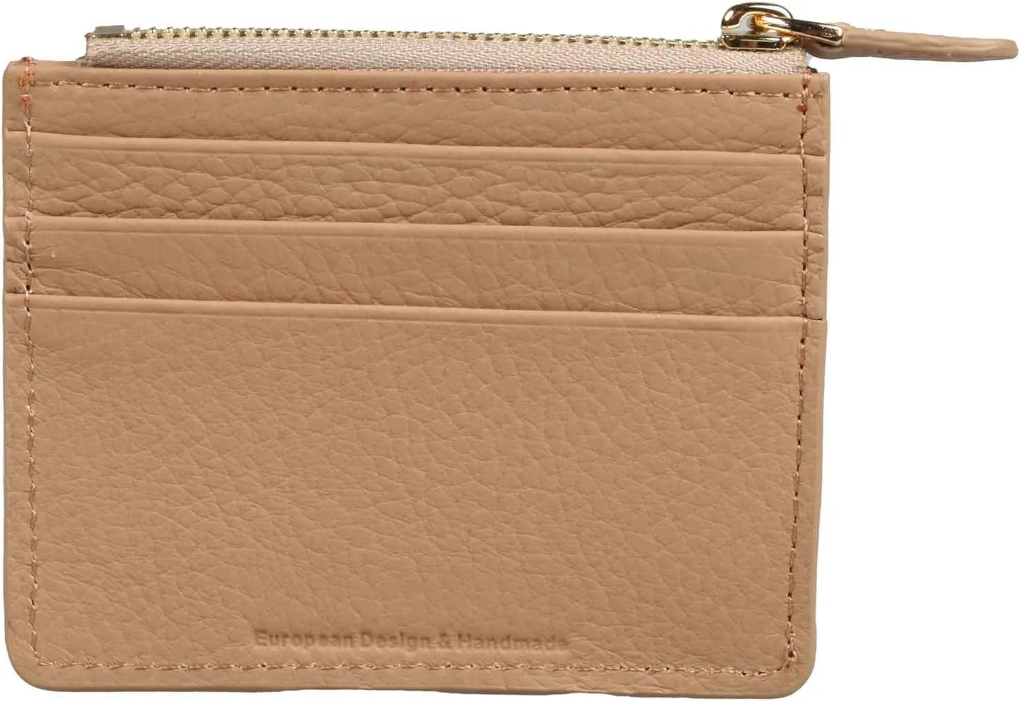 grande 3603 Genuine Leather Card Holder For Women and Men Slim Minimalist Small Zipper Wallet (COOKIE)