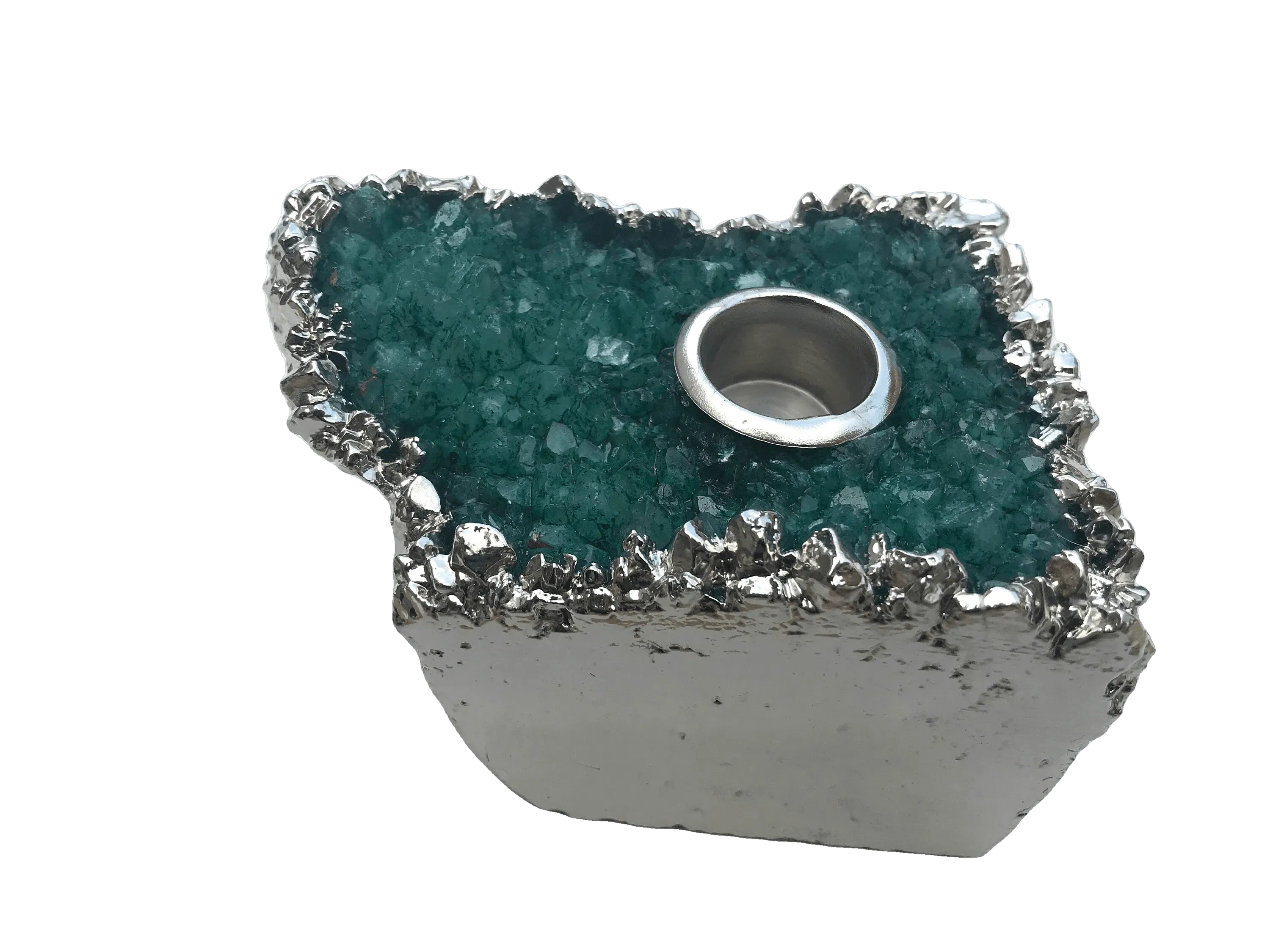 Green Agate Gemstone Taper Candle Holder