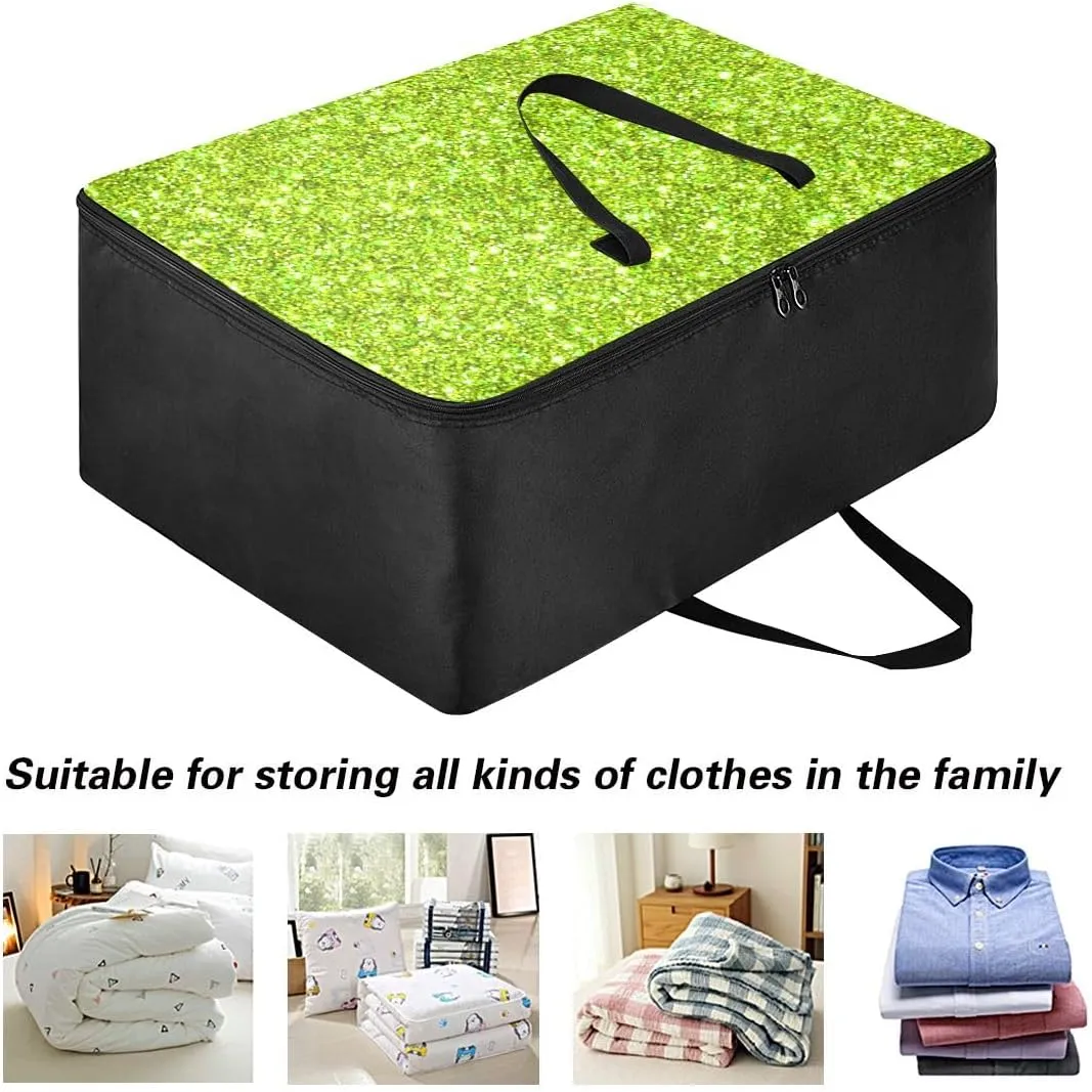 Green Sparkle Glitter Storage Bag, 27.5x19.7x11 In, Reusable and Sustainable Collapsible Storage Totes for Storing, Camping, Packing and Moving Supplies