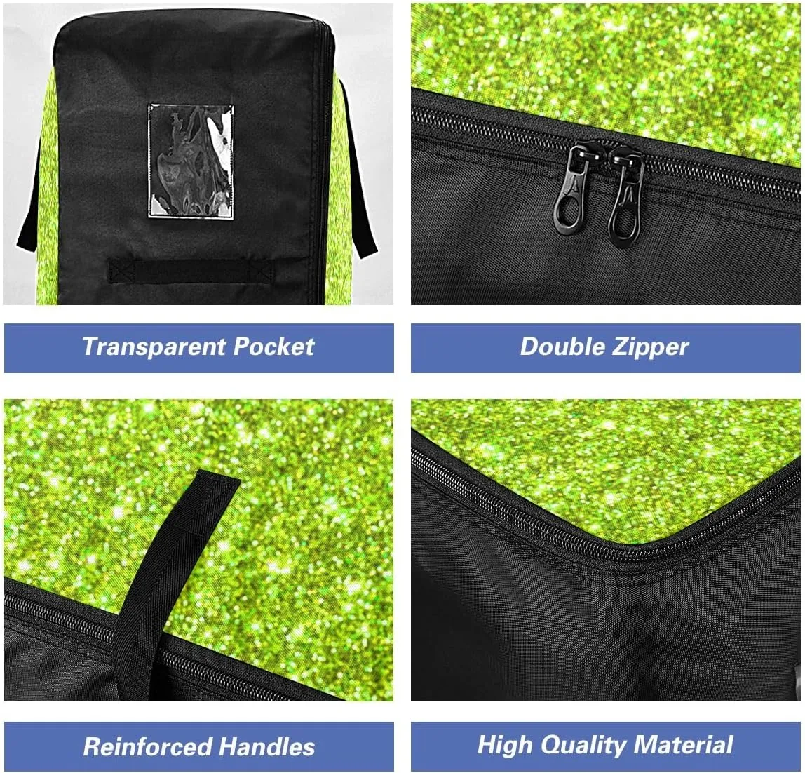 Green Sparkle Glitter Storage Bag, 27.5x19.7x11 In, Reusable and Sustainable Collapsible Storage Totes for Storing, Camping, Packing and Moving Supplies