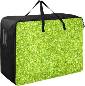 Green Sparkle Glitter Storage Bag, 27.5x19.7x11 In, Reusable and Sustainable Collapsible Storage Totes for Storing, Camping, Packing and Moving Supplies