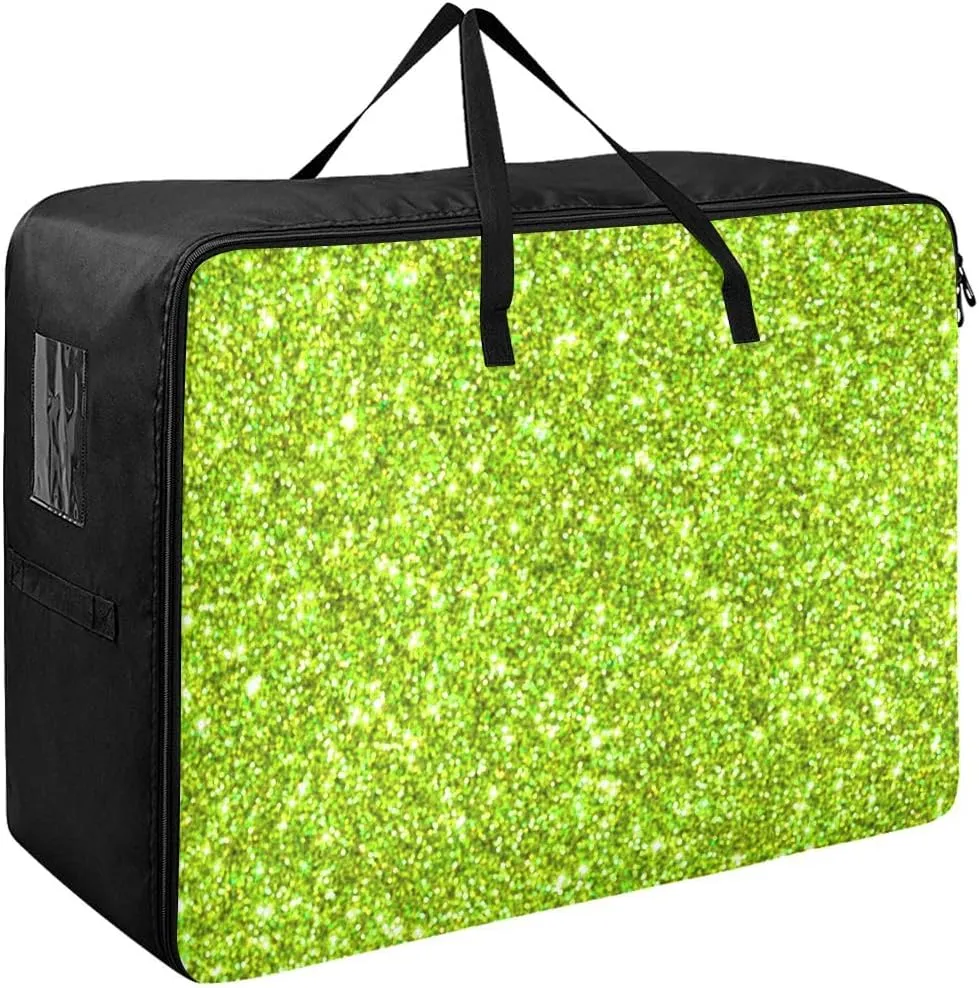 Green Sparkle Glitter Storage Bag, 27.5x19.7x11 In, Reusable and Sustainable Collapsible Storage Totes for Storing, Camping, Packing and Moving Supplies