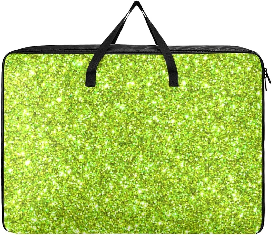 Green Sparkle Glitter Storage Bag, 27.5x19.7x11 In, Reusable and Sustainable Collapsible Storage Totes for Storing, Camping, Packing and Moving Supplies