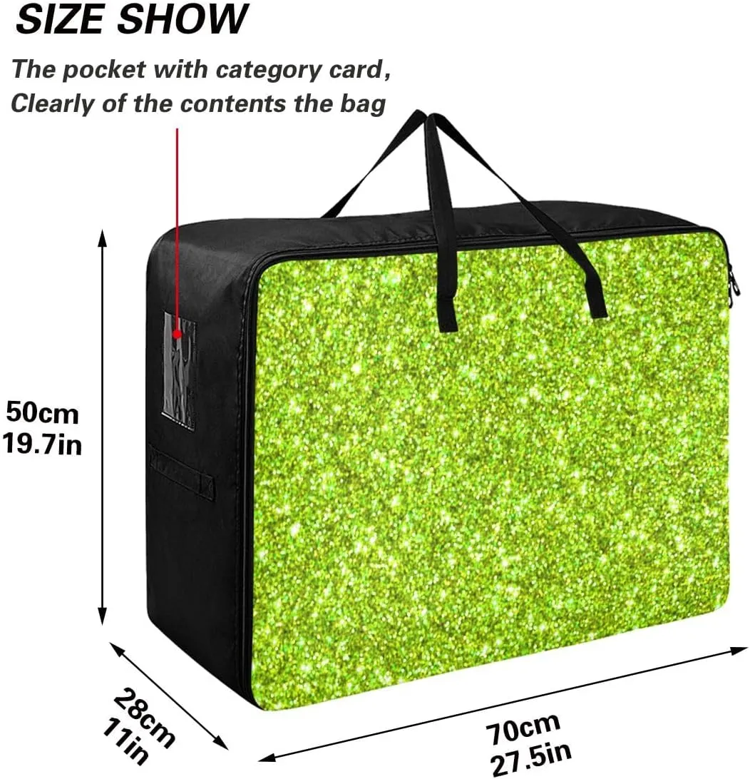 Green Sparkle Glitter Storage Bag, 27.5x19.7x11 In, Reusable and Sustainable Collapsible Storage Totes for Storing, Camping, Packing and Moving Supplies