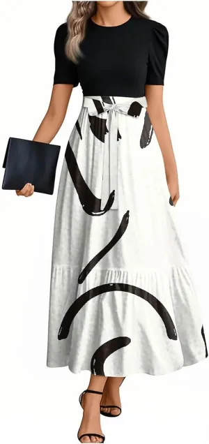 Guest Wedding Dresses for Women 2025 Summer Elegant Classy Short Sleeve A Line Work Dress Wrap Empire Waist Sundress