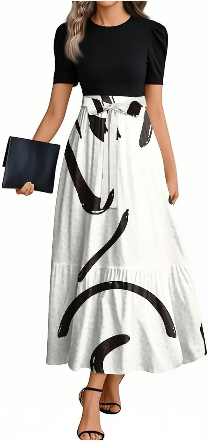 Guest Wedding Dresses for Women 2025 Summer Elegant Classy Short Sleeve A Line Work Dress Wrap Empire Waist Sundress