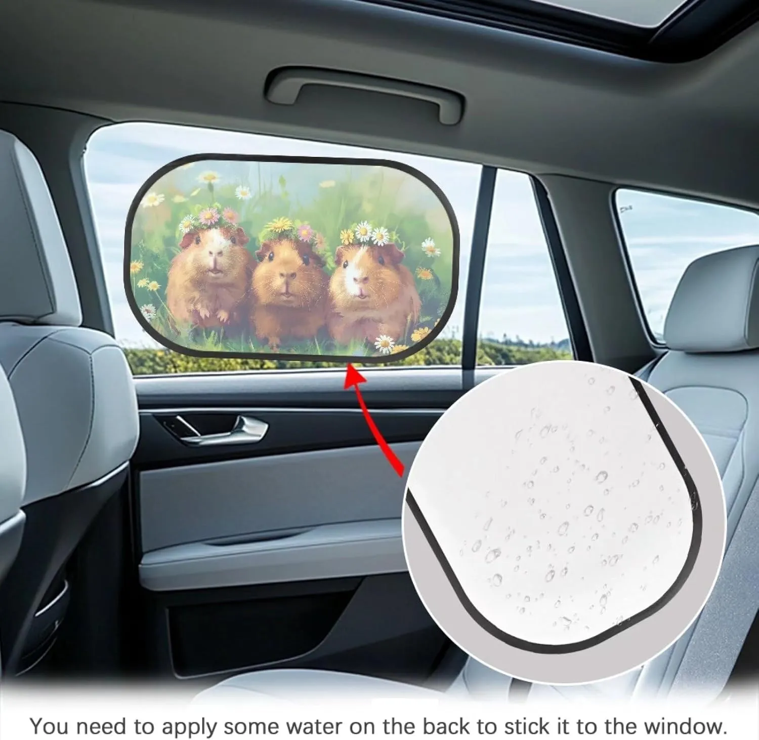 Guinea Pig Daisy Car Sun Shade for Baby Kids 2 Pack Cling Side Window Car Rear Sunshades Universal with Storage Bag Sun Glare and UV Rays Protection