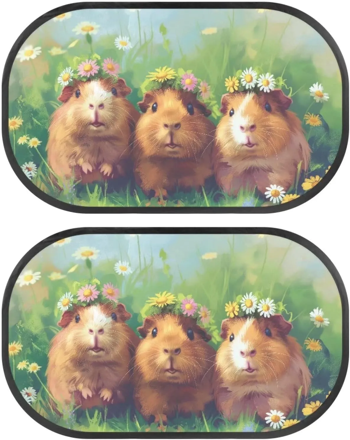 Guinea Pig Daisy Car Sun Shade for Baby Kids 2 Pack Cling Side Window Car Rear Sunshades Universal with Storage Bag Sun Glare and UV Rays Protection