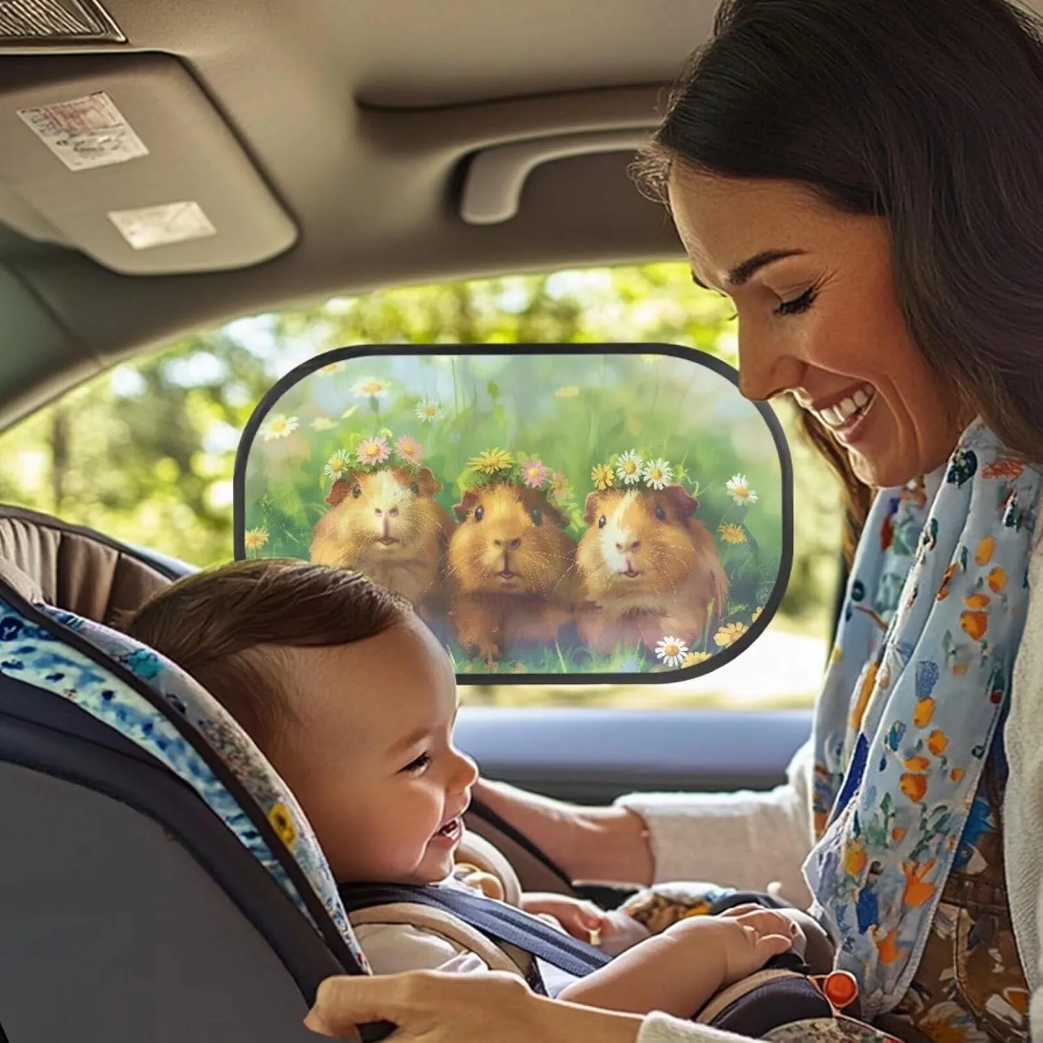 Guinea Pig Daisy Car Sun Shade for Baby Kids 2 Pack Cling Side Window Car Rear Sunshades Universal with Storage Bag Sun Glare and UV Rays Protection