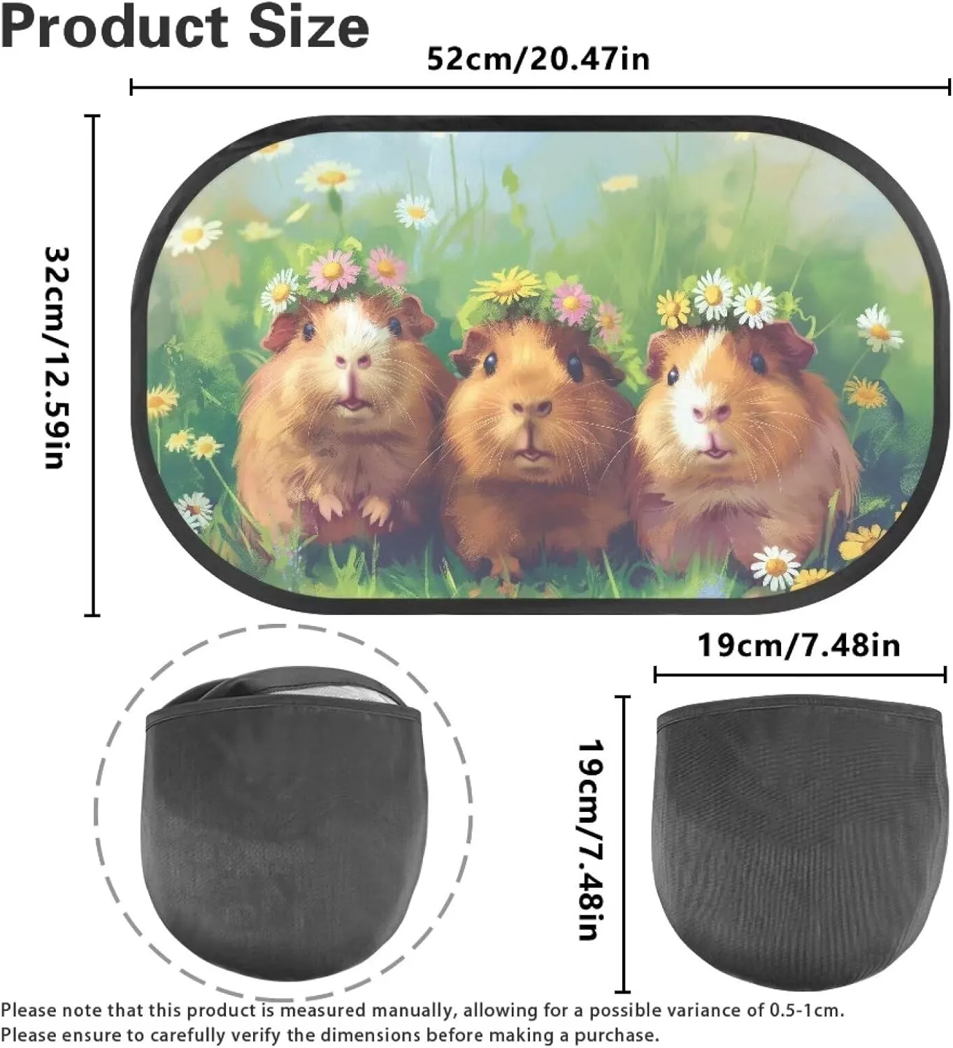 Guinea Pig Daisy Car Sun Shade for Baby Kids 2 Pack Cling Side Window Car Rear Sunshades Universal with Storage Bag Sun Glare and UV Rays Protection