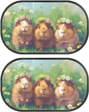 Guinea Pig Daisy Car Sun Shade for Baby Kids 2 Pack Cling Side Window Car Rear Sunshades Universal with Storage Bag Sun Glare and UV Rays Protection