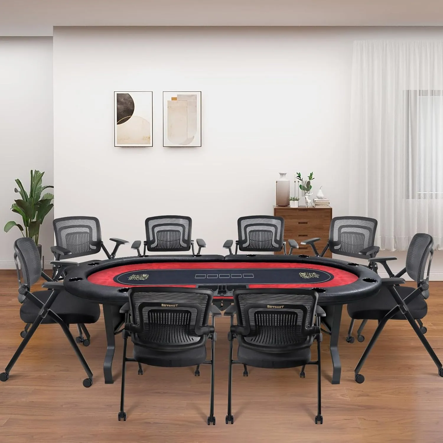 GUTSHOT Foldable Poker Table for 10 Players with 10 Chairs and Poker Chips Set - Premium Soft-Padded Armrest, Individual Cup Holders- Crafted with Durable Materials, Long-Lasting Poker Table