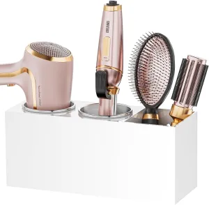 Hair Tool Organizer Acrylic: Hair Dryer Holder Wall Mount - Blow Dryer Holder Cabinet Door - Bathroom Countertop Organizer for Curling iron Hot Styling Tools Flat Iron - White