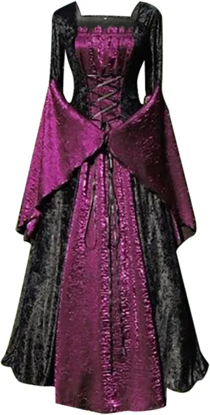 Halloween Masquerade Dresses for Women Trumpet Sleeve Gothic Vintage Court Dress Empire Waist Renaissance Dress